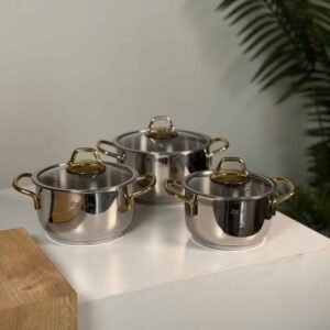 طقم قدر مكون من 6 قطع مع الغطاء ذهبي سادة ozlife