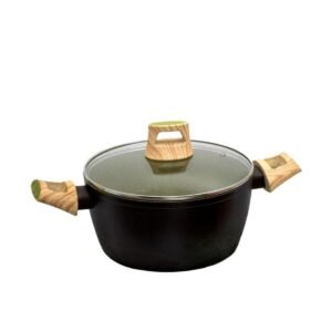 قدر طبخ كرانيت 24 سم اسود اللون يدة خشب Kroff