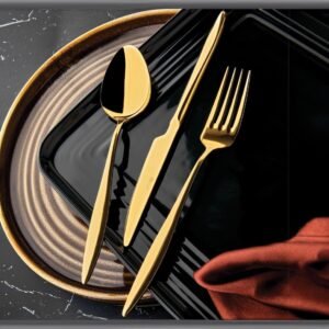 طقم سكاكين وملعقة شوكة من ELA مكون من 36 قطعة ذهبي تيتانيوم ozlife