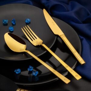 طقم سكاكين وشوكة ليزر 36 قطعة من التيتانيوم الذهبي HÜMA  ozlife