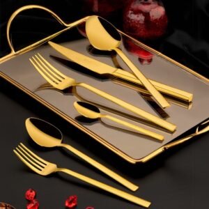 طقم سكاكين وشوكة وملعقة مكون من 36 قطعة من التيتانيوم الذهبي HÜMA