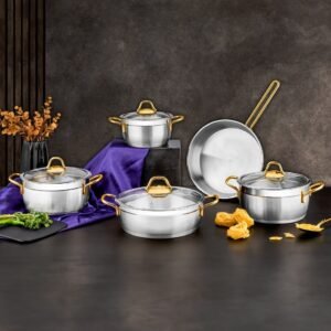 طقم أواني طهي بولو 9 قطع ذهبي سادة ozlife