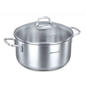 قدر ستانلس ستيل 18/10 بيرلا بغطاء بايركس 20 سم سعة 3.5 لتر Korkmaz