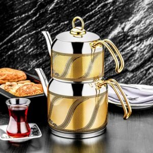 إبريق شاي مزدوج مزين باللون الذهبي ENZA ozlife