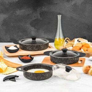 طقم مقلاة إيبيزا 6 قطع باللون الأسود ozlife