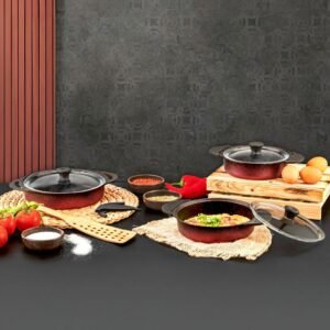 طقم مقالي إيبيزا 6 قطع مع الغطاء باللون الأحمر ozlife