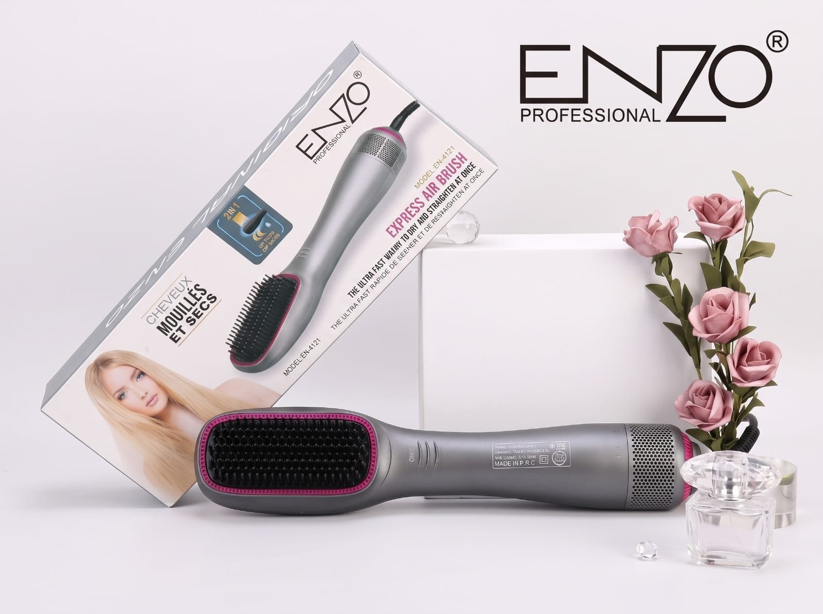 Enzo Air Drying Brush and Hair Straightener EN-4121 - ﻓﺮﺷﺎﺓ ﺗﺠﻔﻴﻒ ﻫﻮﺍﺋﻲ ﻭ ﻛﻮﻱ ﺍﻟﺸﻌﺮ انزو